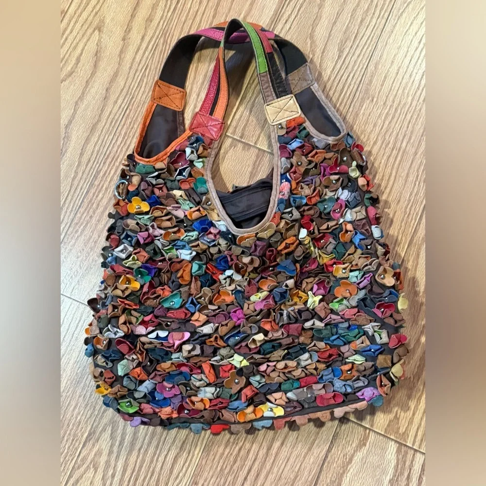 3D Multicolor Floral leather handbag